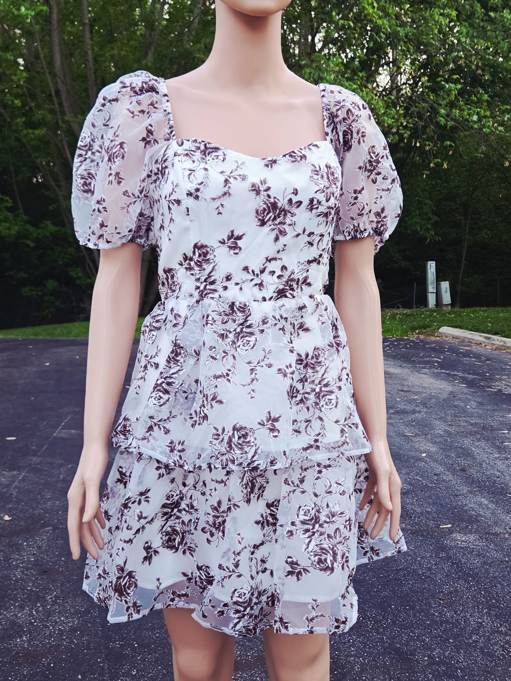 Francesca's Collections White Mini Dress with Brown Floral Print - Picture 3 of 4